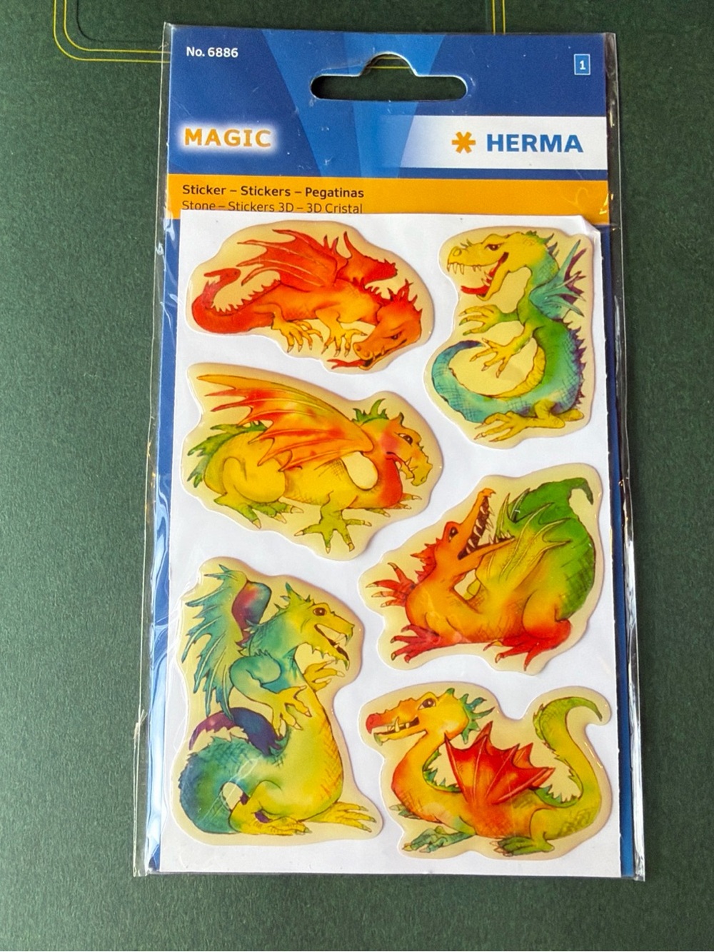 Vintage HERMA Magic 3D Puffy Dragon Stickers No 6886 Discontinued Rare Germany